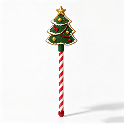 JingleTap Christmas card wand holding a contactless payment card, festive holiday design